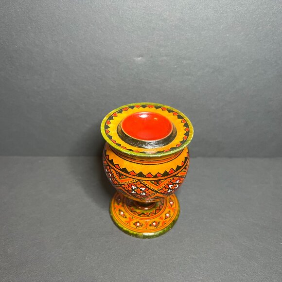 VTG Hand Painted Wooden Decorative Folk Art Geometric Pattern Egg Holder Stand - Picture 3 of 6